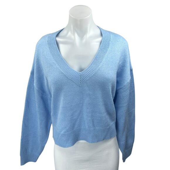 H&M Divided Women's Blue Knit V-Neck Long Sleeve Pullover Sweater Top Size M - Picture 1 of 4